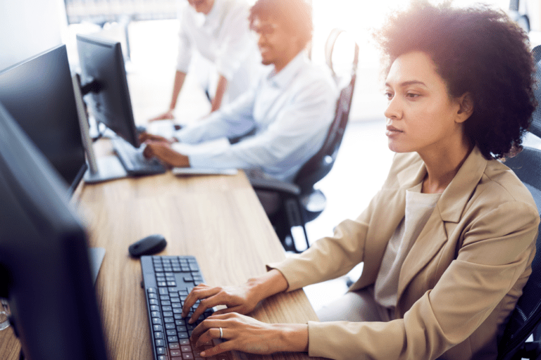 A group of nearshore software developers working together on a software development project