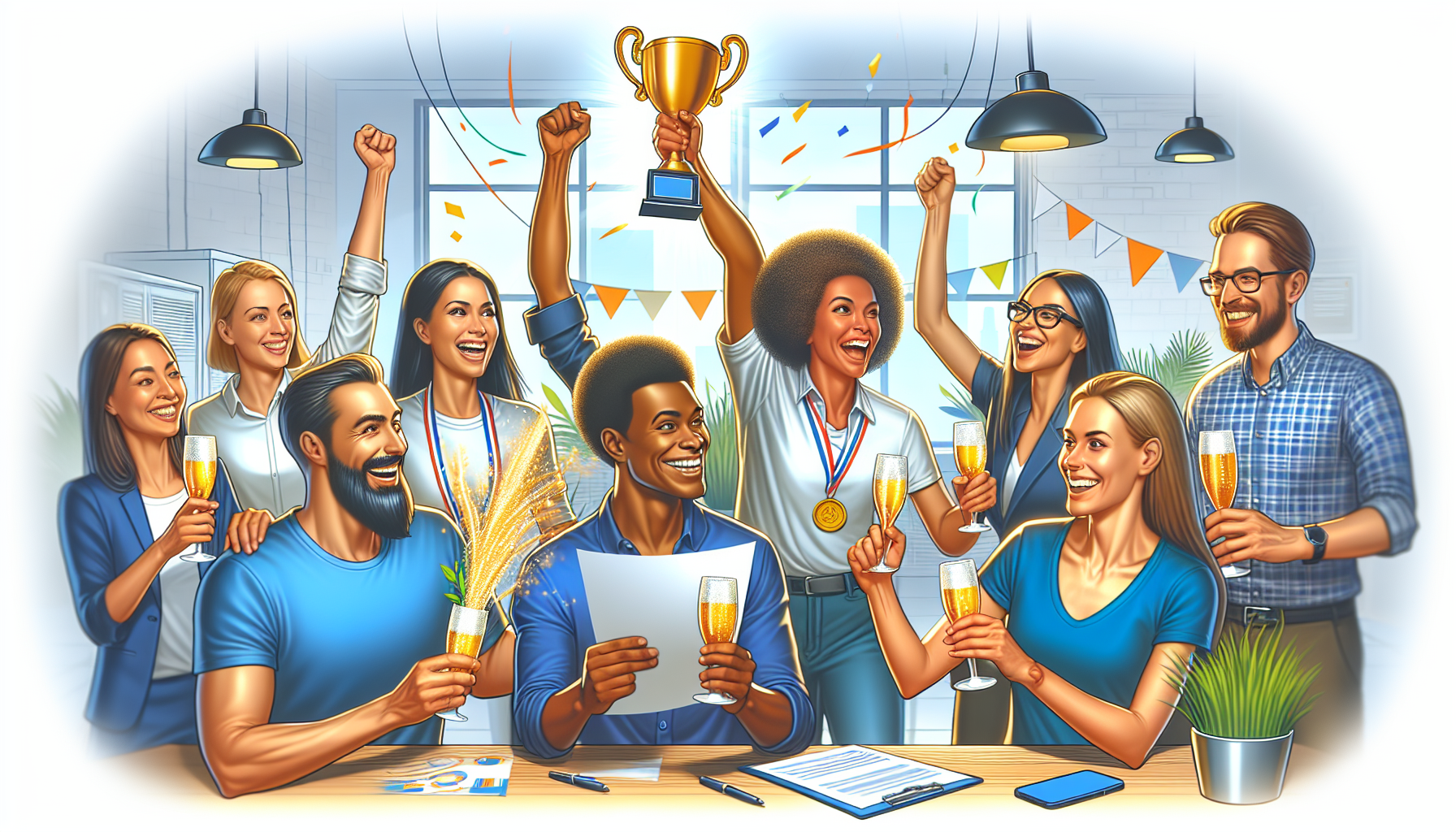 Illustration of team celebration and recognition