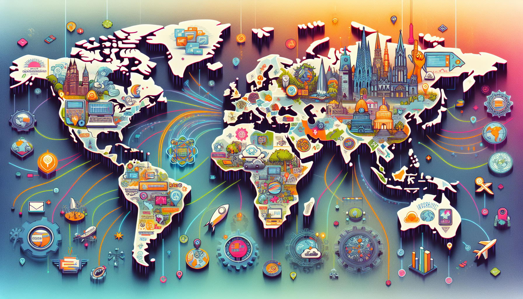 An illustrated map showing popular nearshore software development destinations.