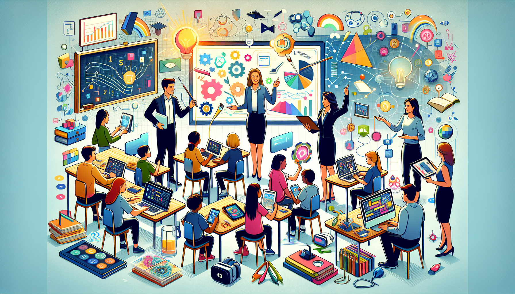 An illustration depicting the implementation of EdTech solutions in schools.