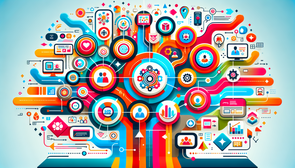 An illustration depicting various HR tech solutions and their benefits.