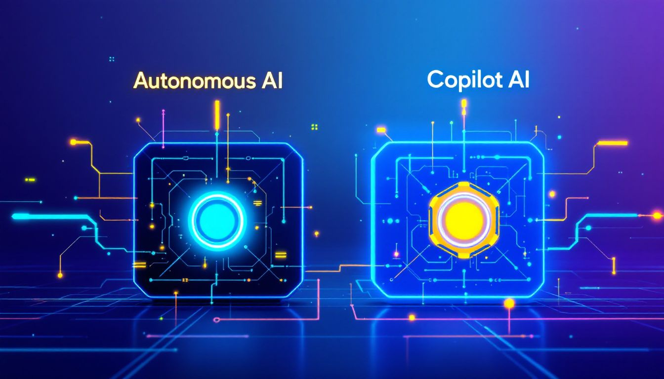 A visual comparison showcasing the key differences between Autonomous AI and Copilot AI.