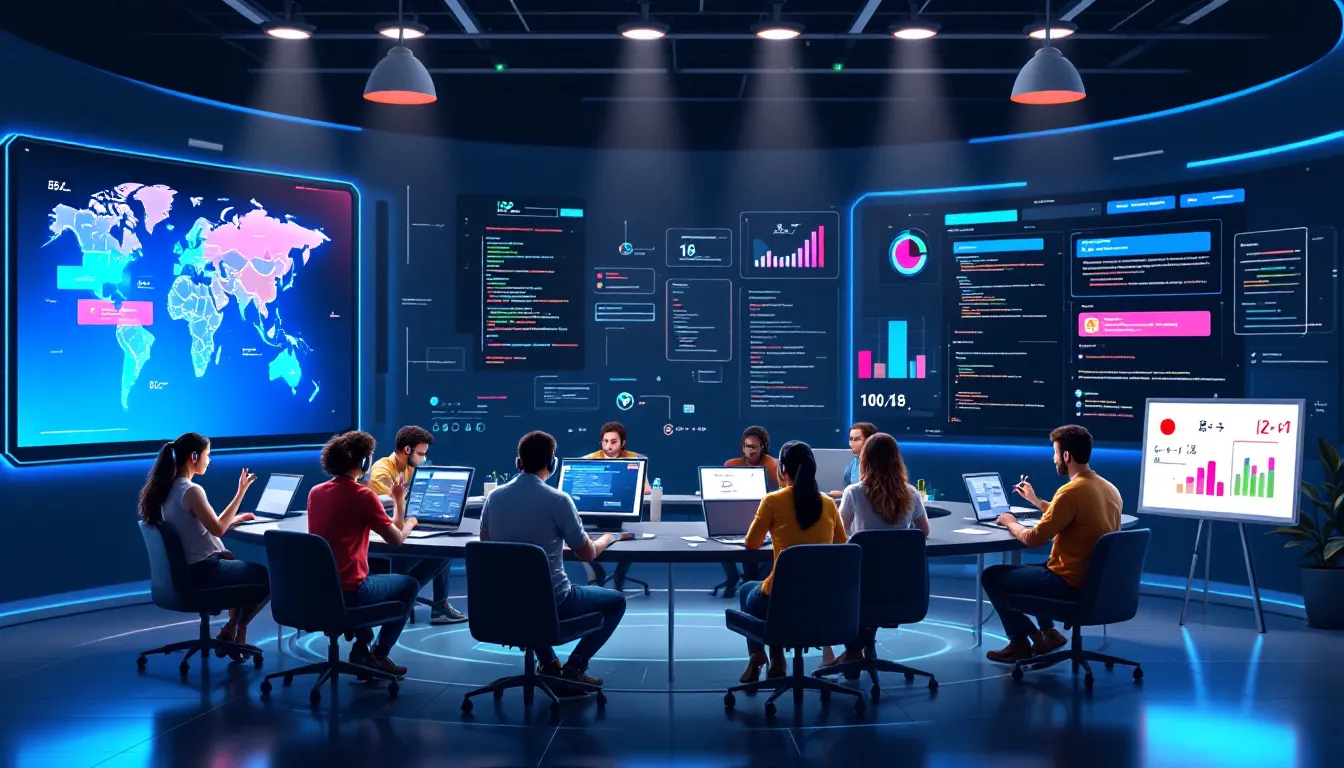 A team overcoming challenges in distributed development.